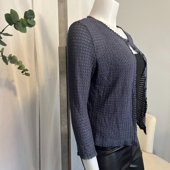 Vtg Only Hearts NYC Holt Renfrew Blue Cardigan Open Front Button Patterned | - Picture 5 of 10